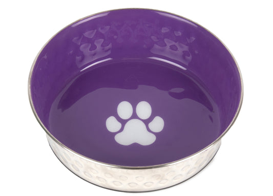 Show Tech Pet Bowl SS/Purple with rubber Base and Pawprint 21,5cm - 1300ml